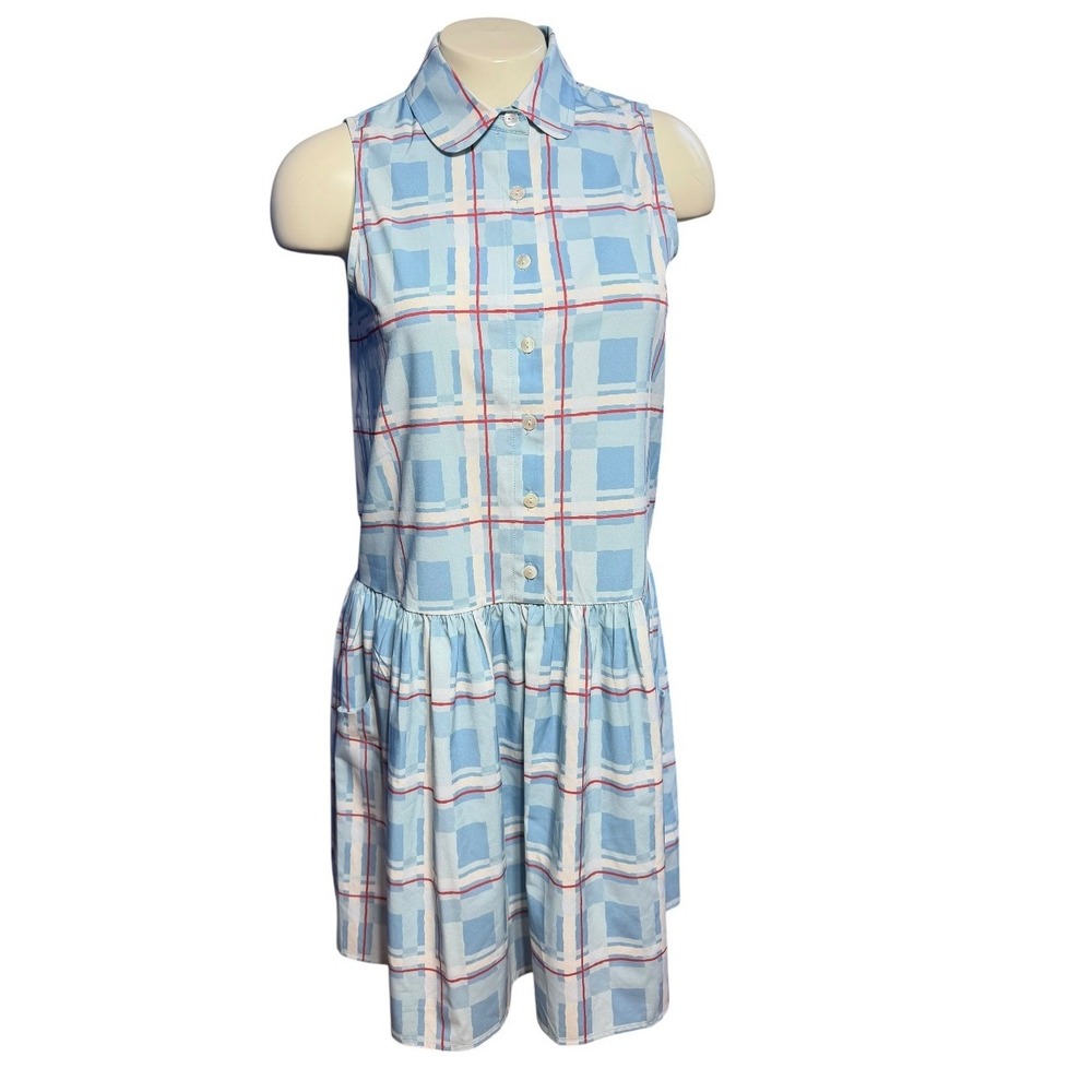 Tuckernuck Blue Plaid Sleeveless Dropped Waist Dress Peter Pan Collar XXS